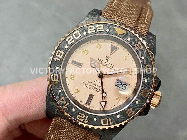 DIW Factory Rolex GMT-Master II 126710 Limited Edition 40mm Gold Word Carbon Fiber Artificial Fiber Woven Strap Arabic Number Gold Dial