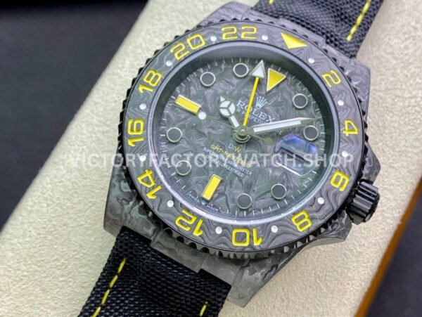 DIW Factory Rolex GMT-Master II 126710 Limited Edition 40mm Yellow Word Carbon Fiber Artificial Fiber Woven Strap Yellow Carbon Fiber Dial