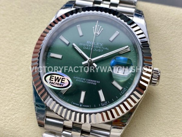EWE Factory Rolex Datejust 126334-0028 41mm White Gold Green Mint Dial Jubilee