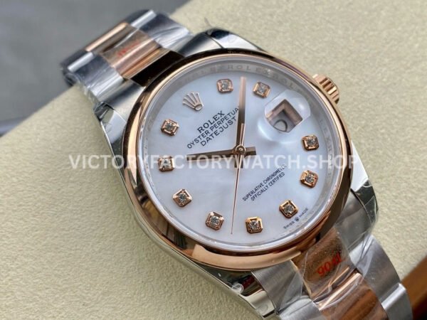GM Factory Rolex Datejust 126201-0022 36mm Rose Gold Smooth Bezel Half Rose Gold Diamond Mop Mother Of Pearl Dial