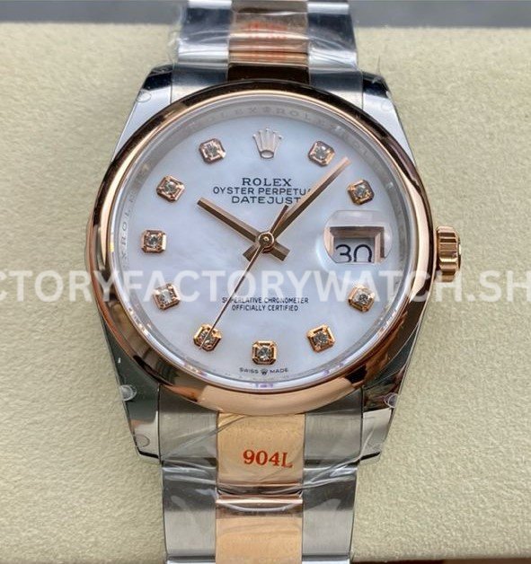 GM Factory Rolex Datejust 126201-0022 36mm Rose Gold Smooth Bezel Half Rose Gold Diamond Mop Mother Super clone