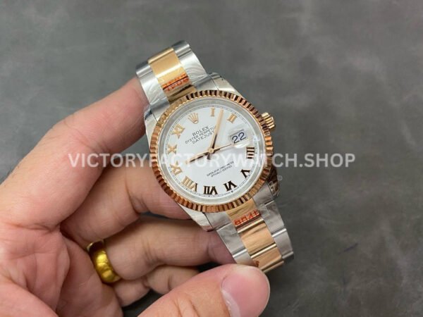 GM Factory Rolex Datejust 126231-0016 36mm Half Rose Gold Roman Numerals White Dial