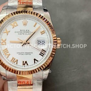GM Factory Rolex Datejust 126231-0016 36mm Half Rose Gold Roman Numerals White Dial Super clone
