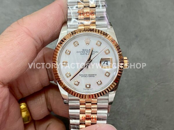 GM Factory Rolex Datejust 126231-0021 36mm Half Rose Gold Diamond Mope Mother Of Pearl Dial Jubilee Super Clone