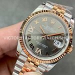 GM Factory Rolex Datejust 126231-0023 36mm Half Rose Gold Diamond Roman Numerals Grey Dial Jubilee