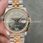 GM Factory Rolex Datejust 126231-0023 36mm Half Rose Gold Diamond Roman Numerals Grey Dial Jubilee Super clone