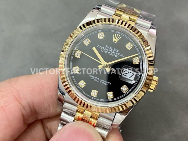 GM Factory Rolex Datejust 126233-0021 36mm Half Yellow Gold Diamond Mop Black Dial Jubilee