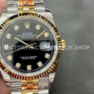 GM Factory Rolex Datejust 126233-0021 36mm Half Yellow Gold Diamond Mop Black Dial Jubilee Super clone