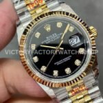 GM Factory Rolex Datejust 126233-0021 36mm Half Yellow Gold Diamond Mop Black Dial Jubilee