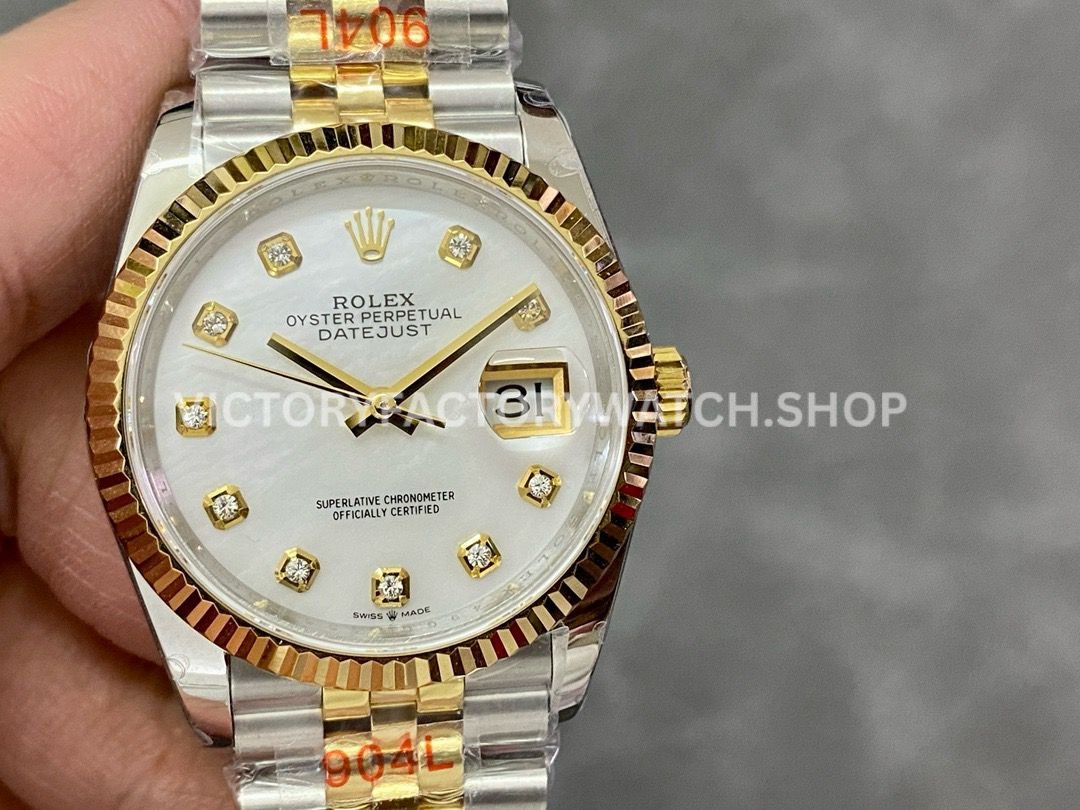 GM Factory Rolex Datejust 126233-0023 36mm Half Yellow Gold Diamond Mop Mother Of Pearl Dial Jubilee Super clone