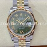 GM Factory Rolex Datejust 126233-0025 36mm Half Yellow Gold Diamond Roman Numerals Green Dial Jubilee Super clone