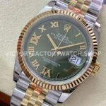 GM Factory Rolex Datejust 126233-0025 36mm Half Yellow Gold Diamond Roman Numerals Green Dial Jubilee