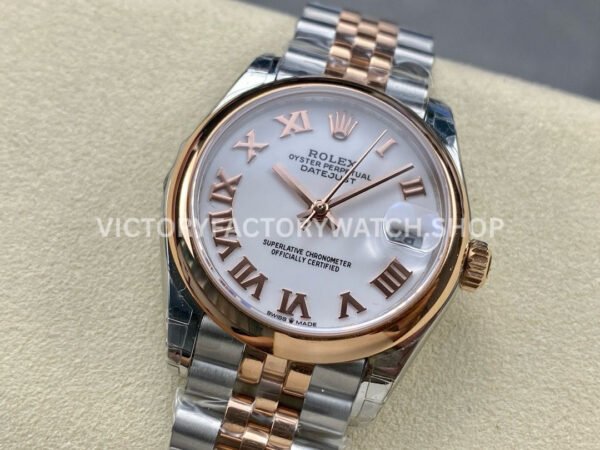 GS Factory Rolex Datejust 278241-0002 31mm Half Rose Gold Roman Number White Dial Jubilee