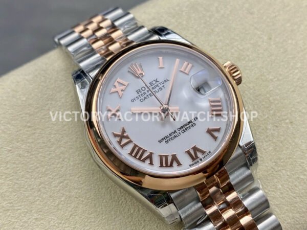 GS Factory Rolex Datejust 278241-0002 31mm Half Rose Gold Roman Number White Dial Jubilee