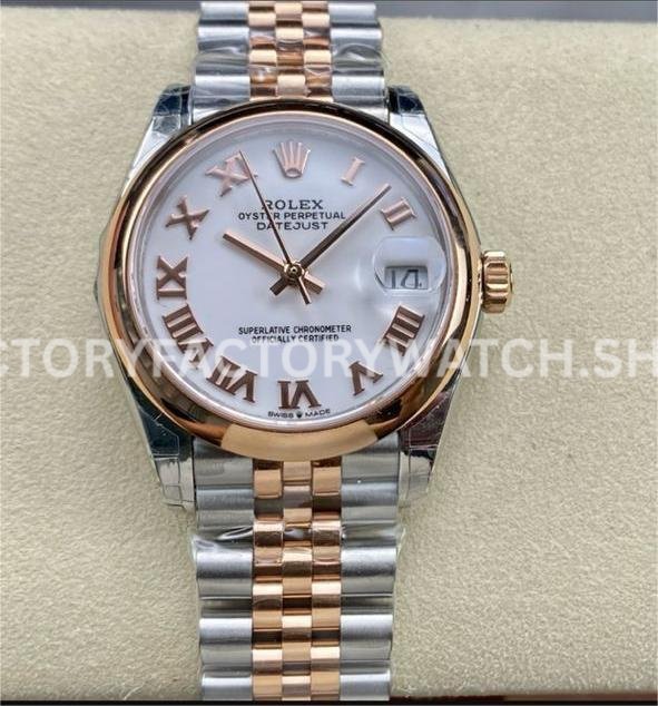 GS Factory Rolex Datejust 278241 white Roman dial 31mm half rose gold Jubilee bracelet