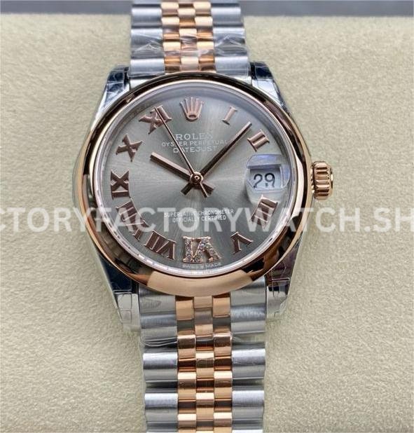 GS Factory Rolex Datejust 278241 grey Roman dial 31mm half rose gold watch