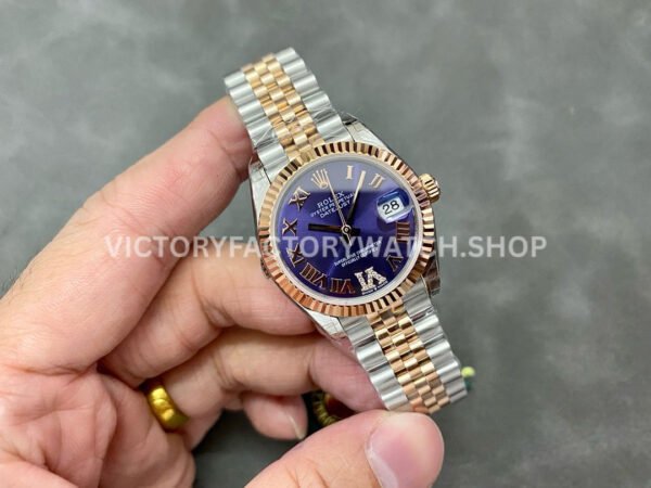 GS Factory Rolex Datejust 278271-0020 31mm Half Rose Gold Roman Numerals Diamond Purple Dial Jubilee