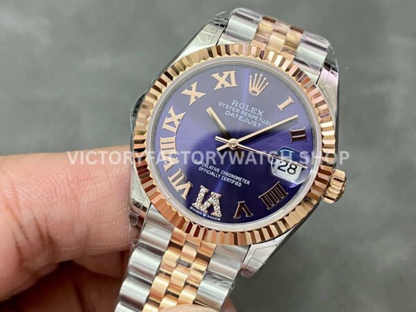 GS Factory Rolex Datejust 278271-0020 31mm Half Rose Gold Roman Numerals Diamond Purple Dial Jubilee