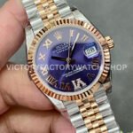 GS Factory Rolex Datejust 278271-0020 31mm Half Rose Gold Roman Numerals Diamond Purple Dial Jubilee