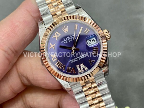 GS Factory Rolex Datejust 278271-0020 31mm Half Rose Gold Roman Numerals Diamond Purple Dial Jubilee