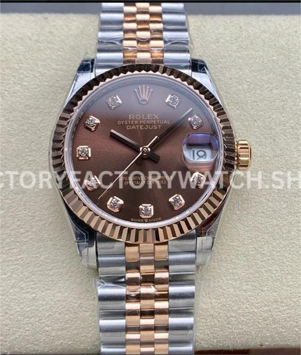 GS Factory Rolex Datejust 278271 brown MOP diamond dial 31mm half rose gold Jubilee watch