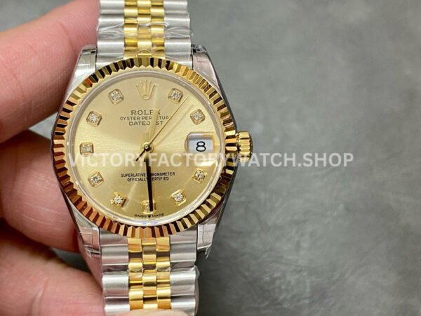 GS Factory Rolex Datejust 278273 champagne MOP diamond dial 31mm half yellow gold watch