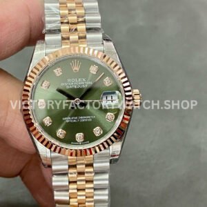 GS Factory Rolex Datejust 278273 green MOP diamond dial 31mm half yellow gold Jubilee watch