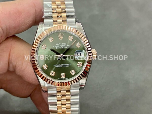 GS Factory Rolex Datejust 278273 green MOP diamond dial 31mm half yellow gold Jubilee watch