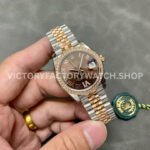 GS Factory Rolex Datejust 278381RBR-0006 31mm Diamond Bezel Half Rose Gold Roman Number Diamond Brown Dial Jubilee