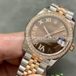 GS Factory Rolex Datejust 278381RBR-0006 31mm Diamond Bezel Half Rose Gold Roman Number Diamond Brown Dial Jubilee