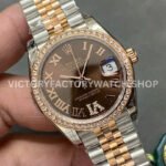 GS Factory Rolex Datejust 278381RBR-0006 31mm Diamond Bezel Half Rose Gold Roman Number Diamond Brown Dial Jubilee