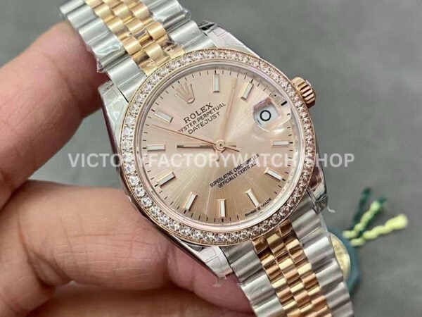 GS Factory Rolex Datejust 278381RBR-0010 31mm Diamond Bezel Half Rose Gold Pink Dial Jubilee
