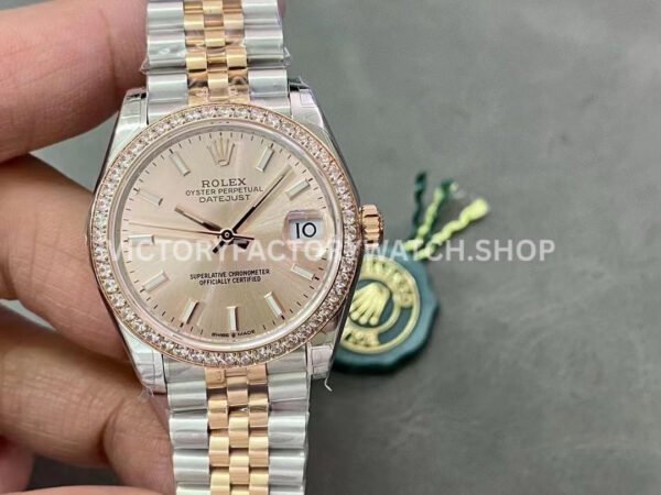 Rolex Datejust pink dial diamond bezel rose gold 31mm GS