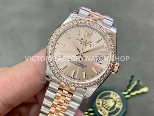 GS Factory Rolex Datejust 278381RBR-0010 31mm Diamond Bezel Half Rose Gold Pink Dial Jubilee