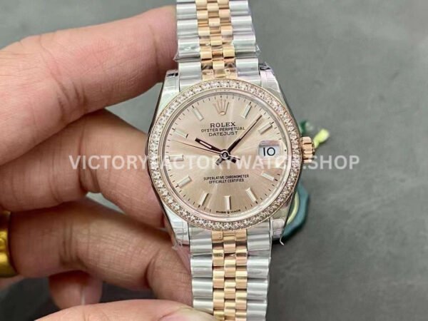 GS Factory Rolex Datejust 278381RBR-0010 31mm Diamond Bezel Half Rose Gold Pink Dial Jubilee
