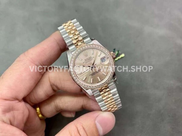 GS Factory Rolex Datejust 278381RBR-0010 31mm Diamond Bezel Half Rose Gold Pink Dial Jubilee