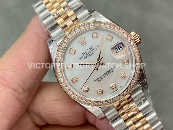 GS Factory Rolex Datejust 278381RBR-0026 31mm Diamond Bezel Half Rose Gold Diamond Mop White Mother Of Pearl Dial Jubilee