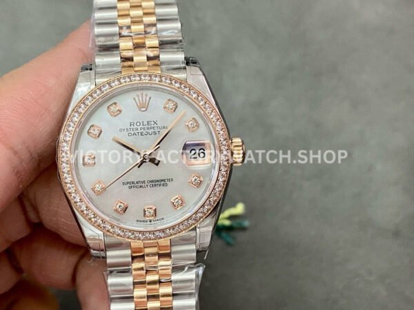 Rolex Datejust 31 white MOP diamond dial rose gold Jubilee GS