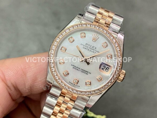 GS Factory Rolex Datejust 278381RBR-0026 31mm Diamond Bezel Half Rose Gold Diamond Mop White Mother Of Pearl Dial Jubilee