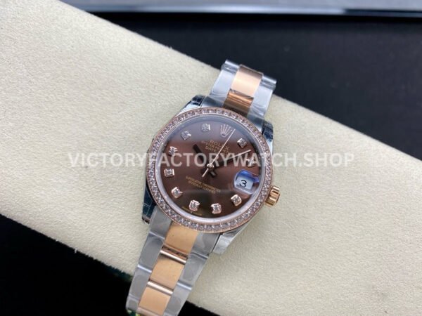 GS Factory Rolex Datejust 278381RBR-0027 31mm Diamond Bezel Half Rose Gold Diamond Mop Brown Dial