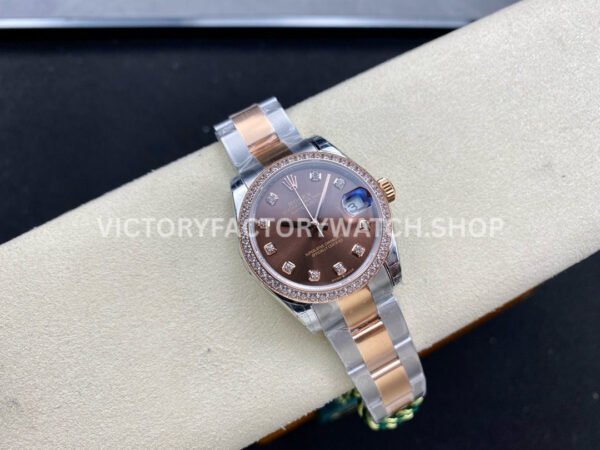GS Factory Rolex Datejust 278381RBR-0027 31mm Diamond Bezel Half Rose Gold Diamond Mop Brown Dial