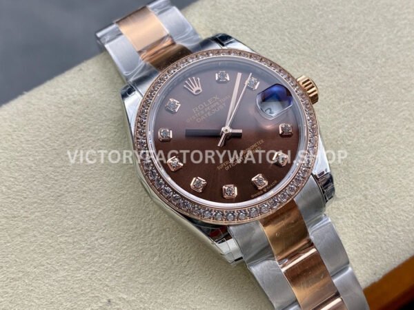 GS Factory Rolex Datejust 278381RBR-0027 31mm Diamond Bezel Half Rose Gold Diamond Mop Brown Dial
