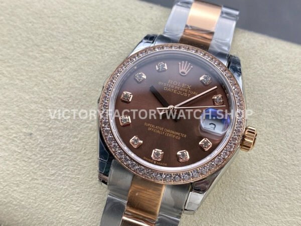 GS Factory Rolex Datejust 278381RBR-0027 31mm Diamond Bezel Half Rose Gold Diamond Mop Brown Dial