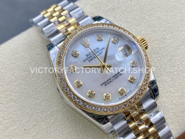 GS Factory Rolex Datejust 278383RBR-0028 31mm Diamond Bezel Half Yellow Gold Diamond Mop White Mother Of Pearl Dial Jubilee