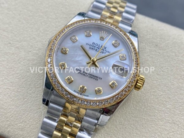 GS Factory Rolex Datejust 278383RBR-0028 31mm Diamond Bezel Half Yellow Gold Diamond Mop White Mother Of Pearl Dial Jubilee