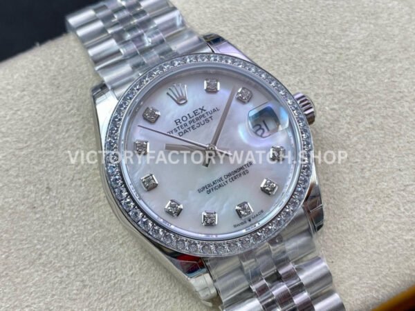 GS Factory Rolex Datejust 278384RBR-0008 31mm Full 904L Diamond Bezel Diamond Mop White Mother Of Pearl Dial Jubilee