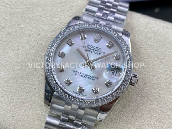 GS Factory Rolex Datejust 278384RBR-0008 31mm Full 904L Diamond Bezel Diamond Mop White Mother Of Pearl Dial Jubilee