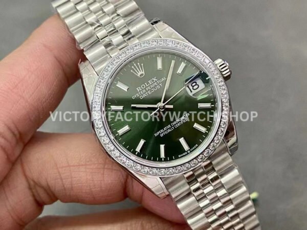 GS Factory Rolex Datejust 278384RBR-0022 31mm Diamond Bezel Mint Green Dial Jubilee