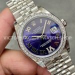 GS Factory Rolex Datejust 278384RBR-0030 31mm Diamond Bezel Roman Number Diamond Aubergine Purple Dial Jubilee
