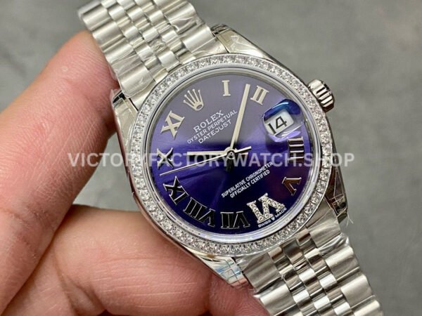 GS Factory Rolex Datejust 278384RBR-0030 31mm Diamond Bezel Roman Number Diamond Aubergine Purple Dial Jubilee